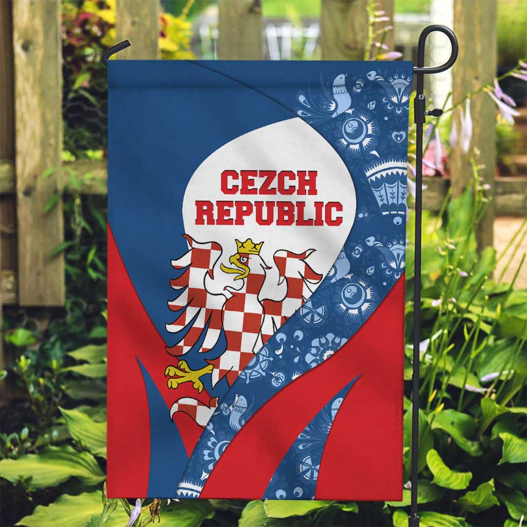 Czech Republic Garden Flag with Blue Red Folk Pattern Design and National Lion Emblem - Wonder Print Shop