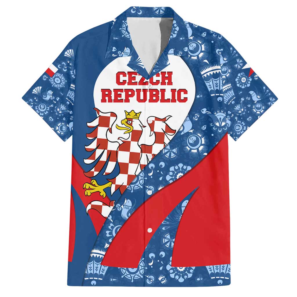 Czech Republic Hawaiian Shirt with Blue Red Folk Pattern Design and National Lion Emblem - Wonder Print Shop