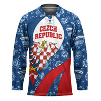 Czech Republic Hockey Jersey with Blue Red Folk Pattern Design and National Lion Emblem - Wonder Print Shop