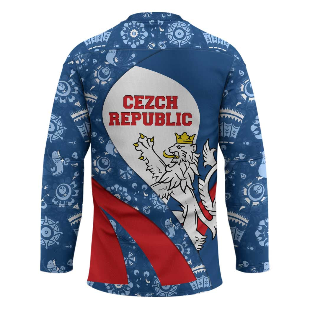 Czech Republic Hockey Jersey with Blue Red Folk Pattern Design and National Lion Emblem - Wonder Print Shop