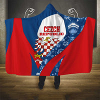 Czech Republic Hooded Blanket with Blue Red Folk Pattern Design and National Lion Emblem - Wonder Print Shop