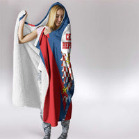 Czech Republic Hooded Blanket with Blue Red Folk Pattern Design and National Lion Emblem - Wonder Print Shop