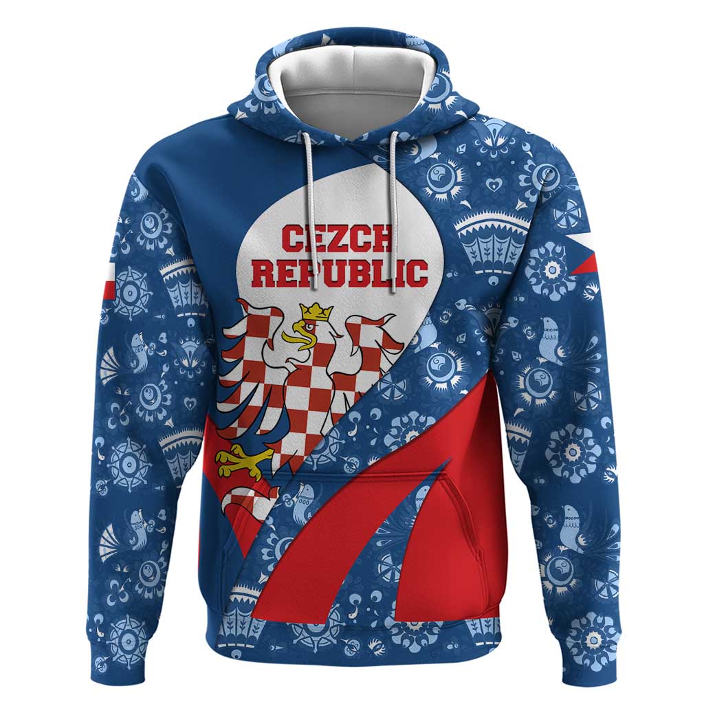 Czech Republic Hoodie with Blue Red Folk Pattern Design and National Lion Emblem - Wonder Print Shop