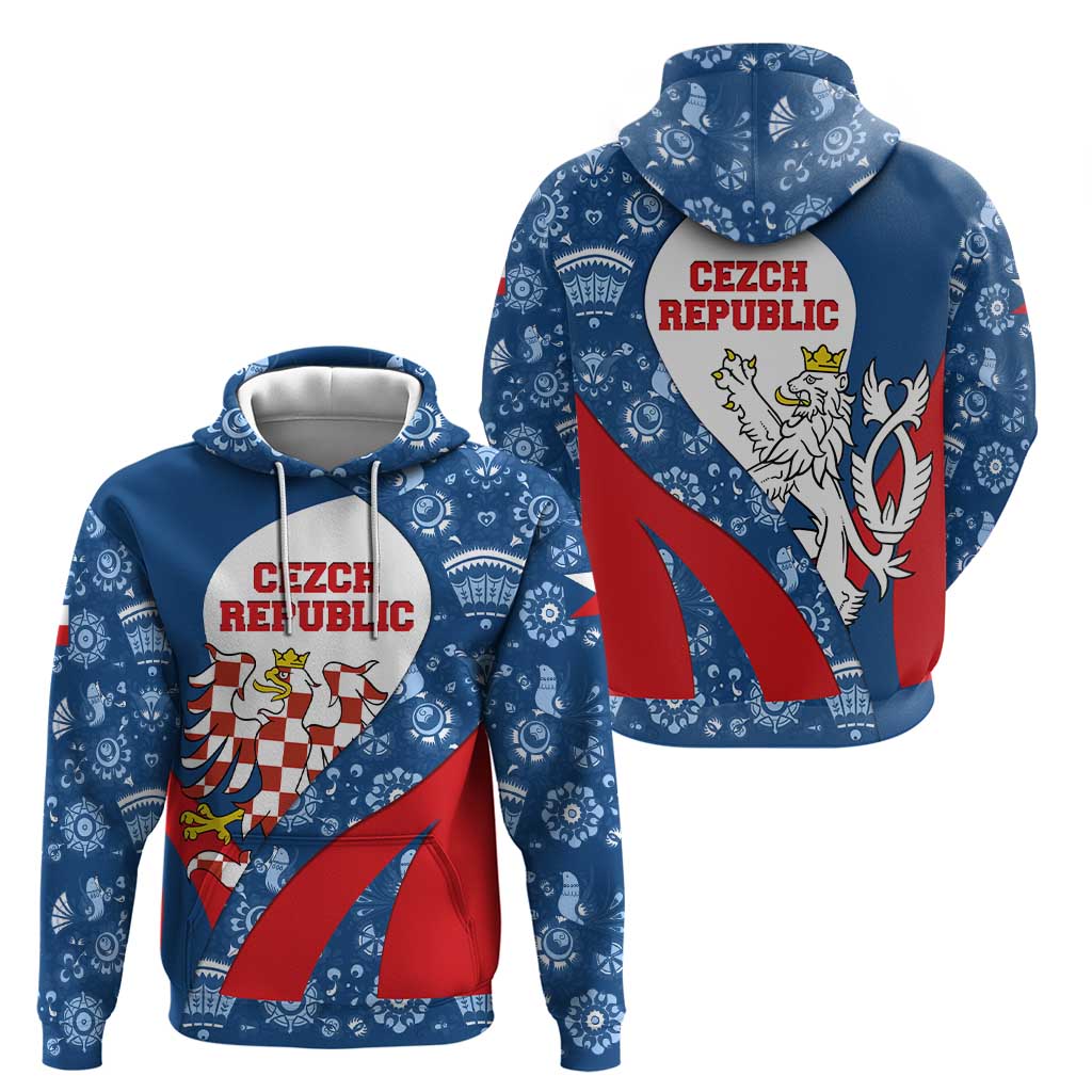 Czech Republic Hoodie with Blue Red Folk Pattern Design and National Lion Emblem - Wonder Print Shop