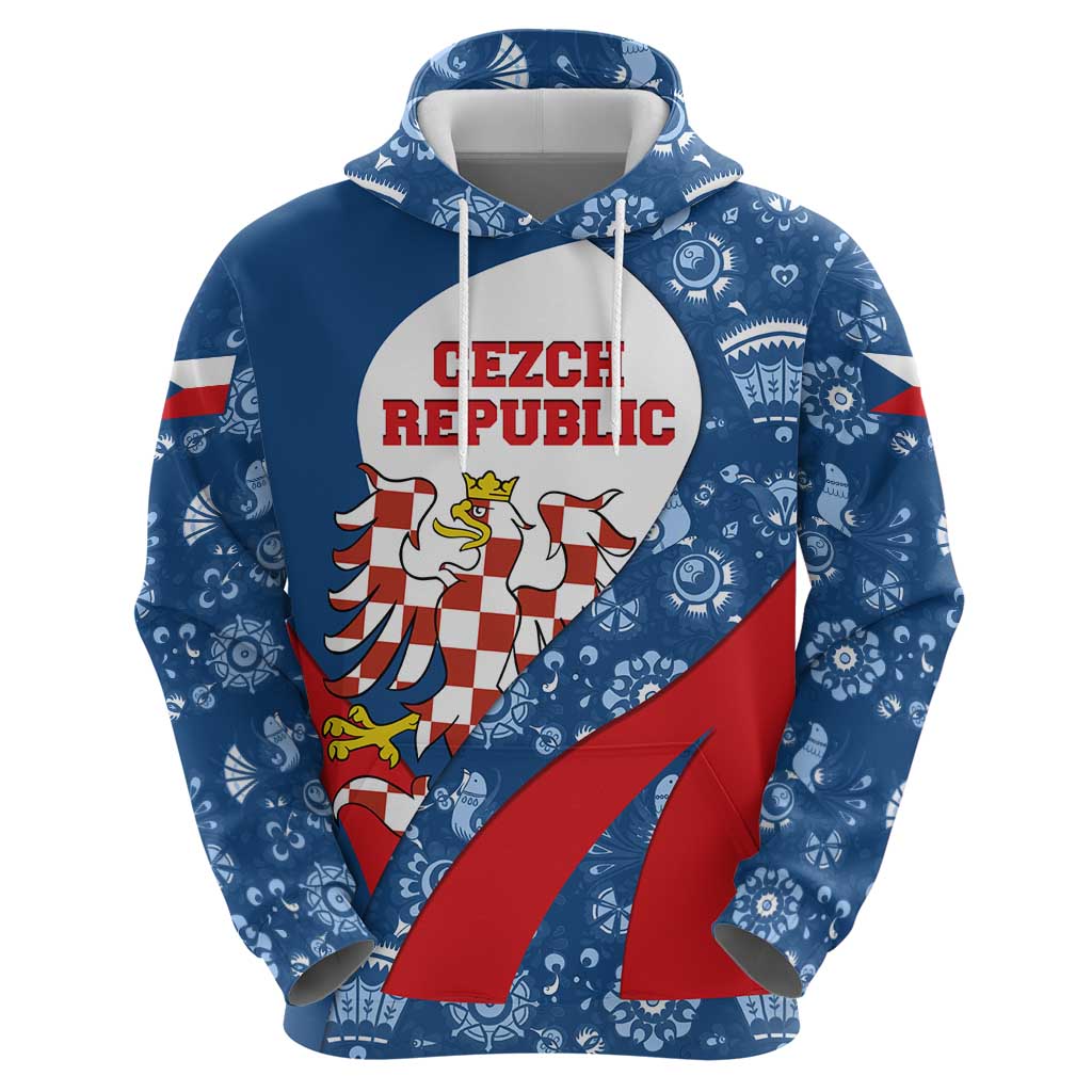 Czech Republic Hoodie with Blue Red Folk Pattern Design and National Lion Emblem - Wonder Print Shop