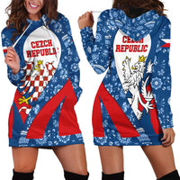 Czech Republic Hoodie Dress with Blue Red Folk Pattern Design and National Lion Emblem - Wonder Print Shop