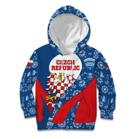 Czech Republic Kid Hoodie with Blue Red Folk Pattern Design and National Lion Emblem - Wonder Print Shop