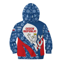 Czech Republic Kid Hoodie with Blue Red Folk Pattern Design and National Lion Emblem - Wonder Print Shop