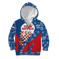Czech Republic Kid Hoodie with Blue Red Folk Pattern Design and National Lion Emblem - Wonder Print Shop