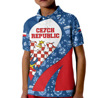 Czech Republic Kid Polo Shirt with Blue Red Folk Pattern Design and National Lion Emblem - Wonder Print Shop
