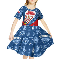 Czech Republic Kid Short Sleeve Dress with Blue Red Folk Pattern Design and National Lion Emblem - Wonder Print Shop