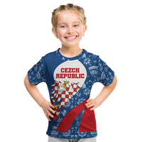 Czech Republic Kid T Shirt with Blue Red Folk Pattern Design and National Lion Emblem - Wonder Print Shop