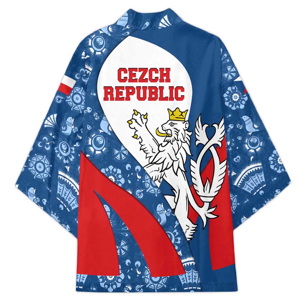 Czech Republic Kimono with Blue Red Folk Pattern Design and National Lion Emblem - Wonder Print Shop