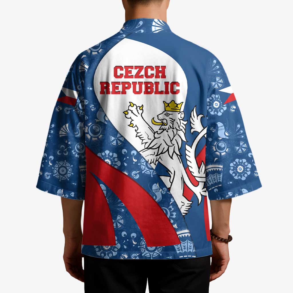 Czech Republic Kimono with Blue Red Folk Pattern Design and National Lion Emblem - Wonder Print Shop