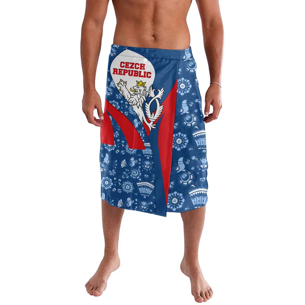 Czech Republic Lavalava with Blue Red Folk Pattern Design and National Lion Emblem - Wonder Print Shop