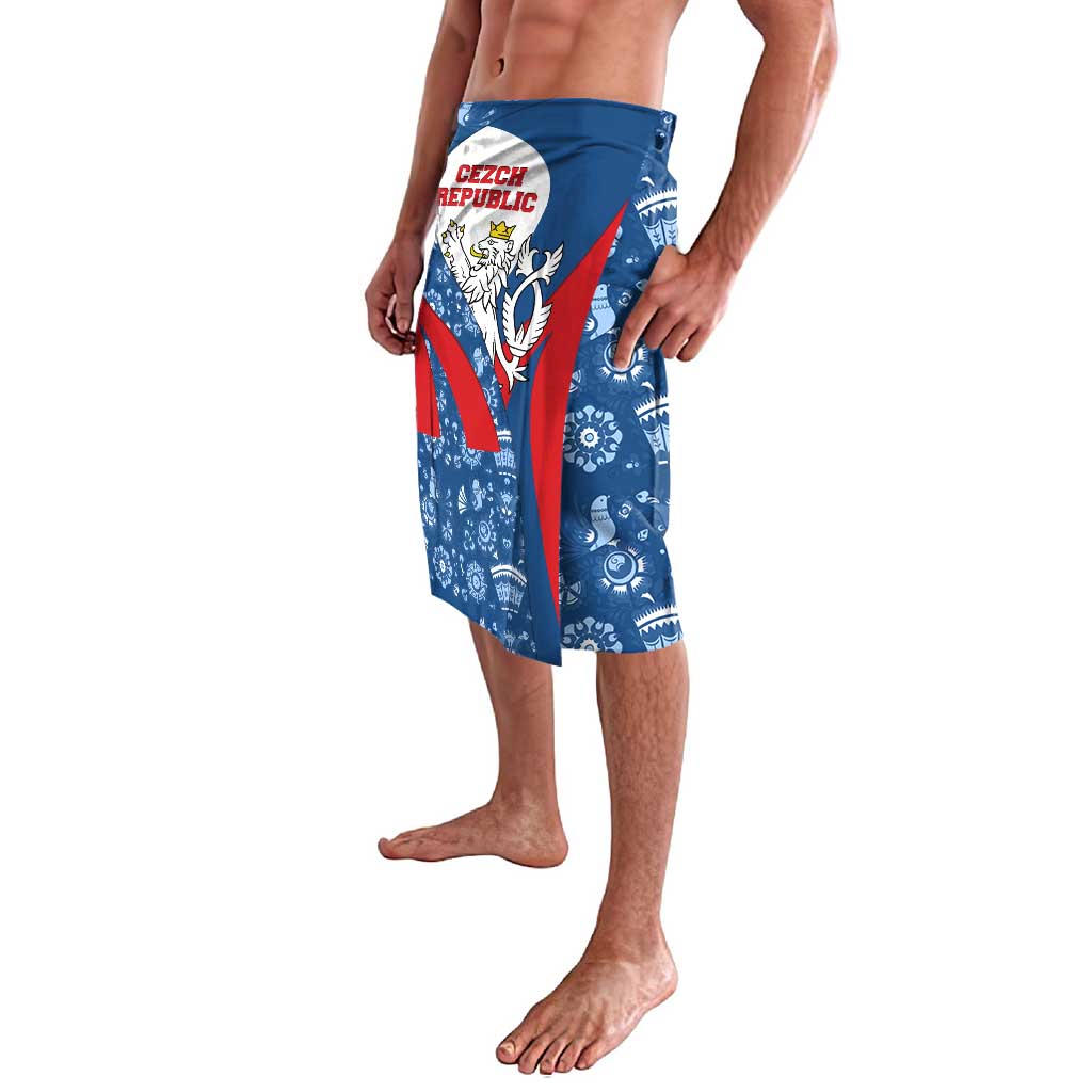 Czech Republic Lavalava with Blue Red Folk Pattern Design and National Lion Emblem - Wonder Print Shop