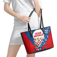 Czech Republic Leather Tote Bag with Blue Red Folk Pattern Design and National Lion Emblem - Wonder Print Shop