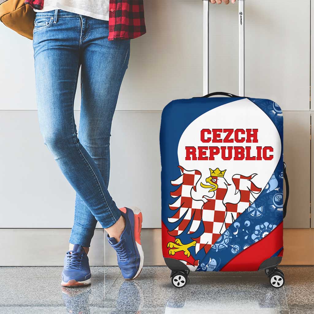 Czech Republic Luggage Cover with Blue Red Folk Pattern Design and National Lion Emblem - Wonder Print Shop