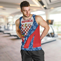 Czech Republic Men Tank Top with Blue Red Folk Pattern Design and National Lion Emblem - Wonder Print Shop