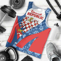 Czech Republic Men Tank Top with Blue Red Folk Pattern Design and National Lion Emblem - Wonder Print Shop