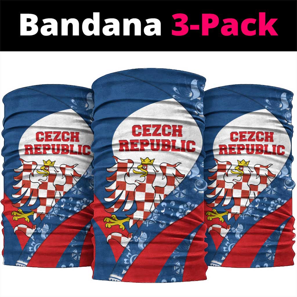Czech Republic Neck Gaiter with Blue Red Folk Pattern Design and National Lion Emblem TS04