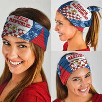 Czech Republic Neck Gaiter with Blue Red Folk Pattern Design and National Lion Emblem TS04