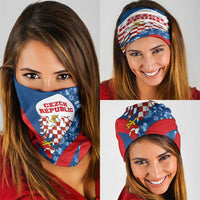 Czech Republic Neck Gaiter with Blue Red Folk Pattern Design and National Lion Emblem TS04