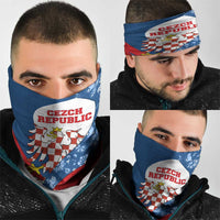 Czech Republic Neck Gaiter with Blue Red Folk Pattern Design and National Lion Emblem TS04