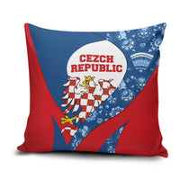 Czech Republic Pillow Cover with Blue Red Folk Pattern Design and National Lion Emblem - Wonder Print Shop