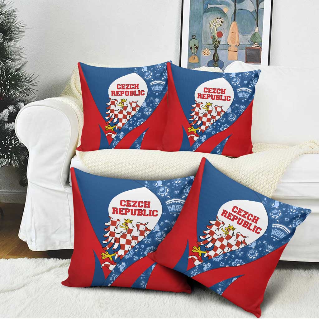 Czech Republic Pillow Cover with Blue Red Folk Pattern Design and National Lion Emblem - Wonder Print Shop