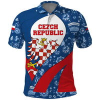 Czech Republic Polo Shirt with Blue Red Folk Pattern Design and National Lion Emblem - Wonder Print Shop