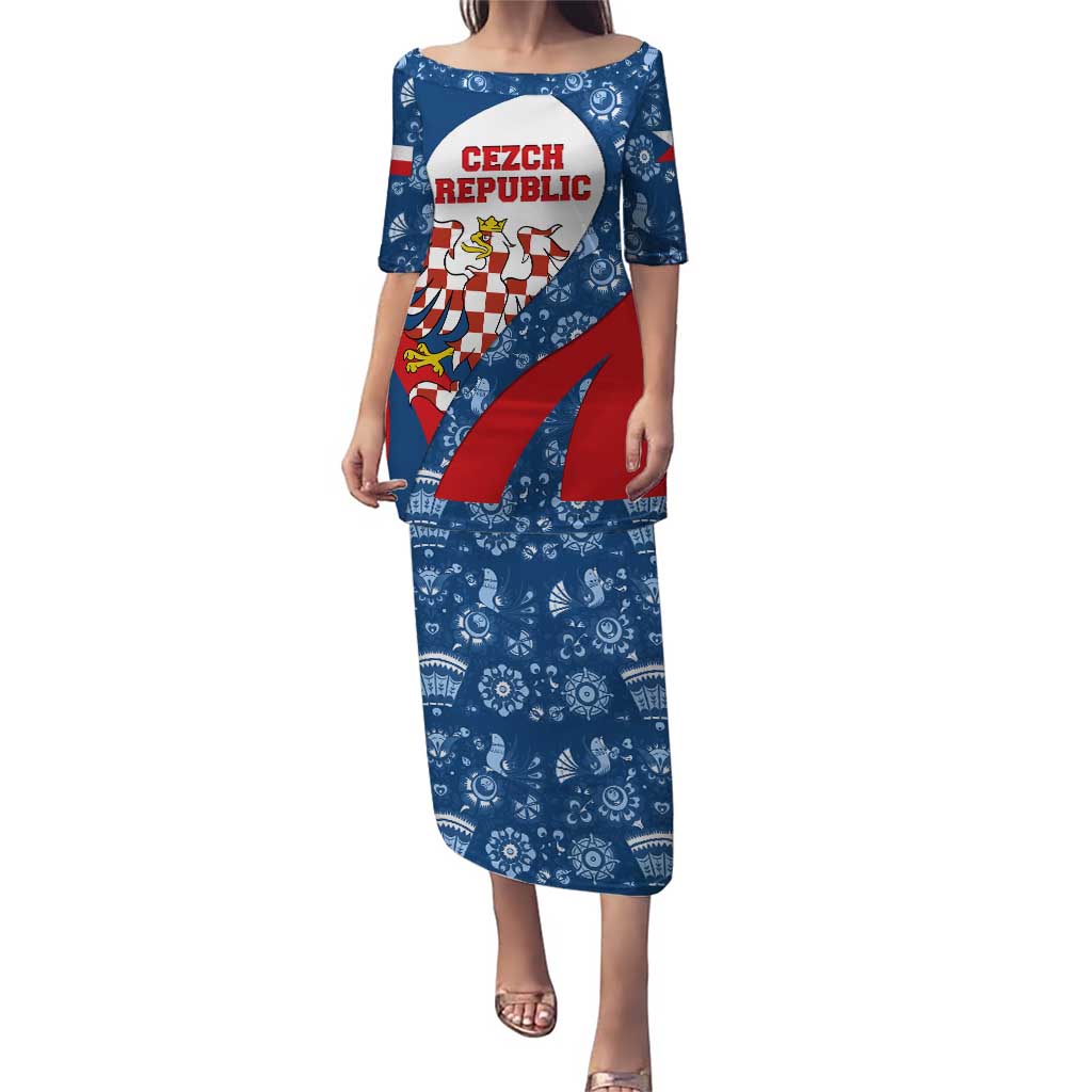 Czech Republic Puletasi with Blue Red Folk Pattern Design and National Lion Emblem - Wonder Print Shop