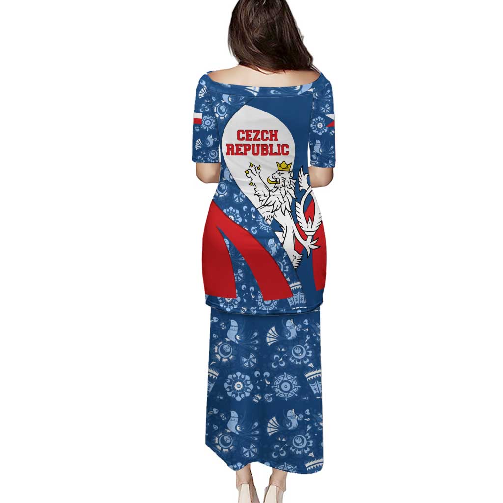 Czech Republic Puletasi with Blue Red Folk Pattern Design and National Lion Emblem - Wonder Print Shop