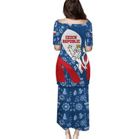 Czech Republic Puletasi with Blue Red Folk Pattern Design and National Lion Emblem - Wonder Print Shop