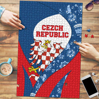 Czech Republic Puzzle with Blue Red Folk Pattern Design and National Lion Emblem - Wonder Print Shop