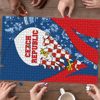 Czech Republic Puzzle with Blue Red Folk Pattern Design and National Lion Emblem - Wonder Print Shop
