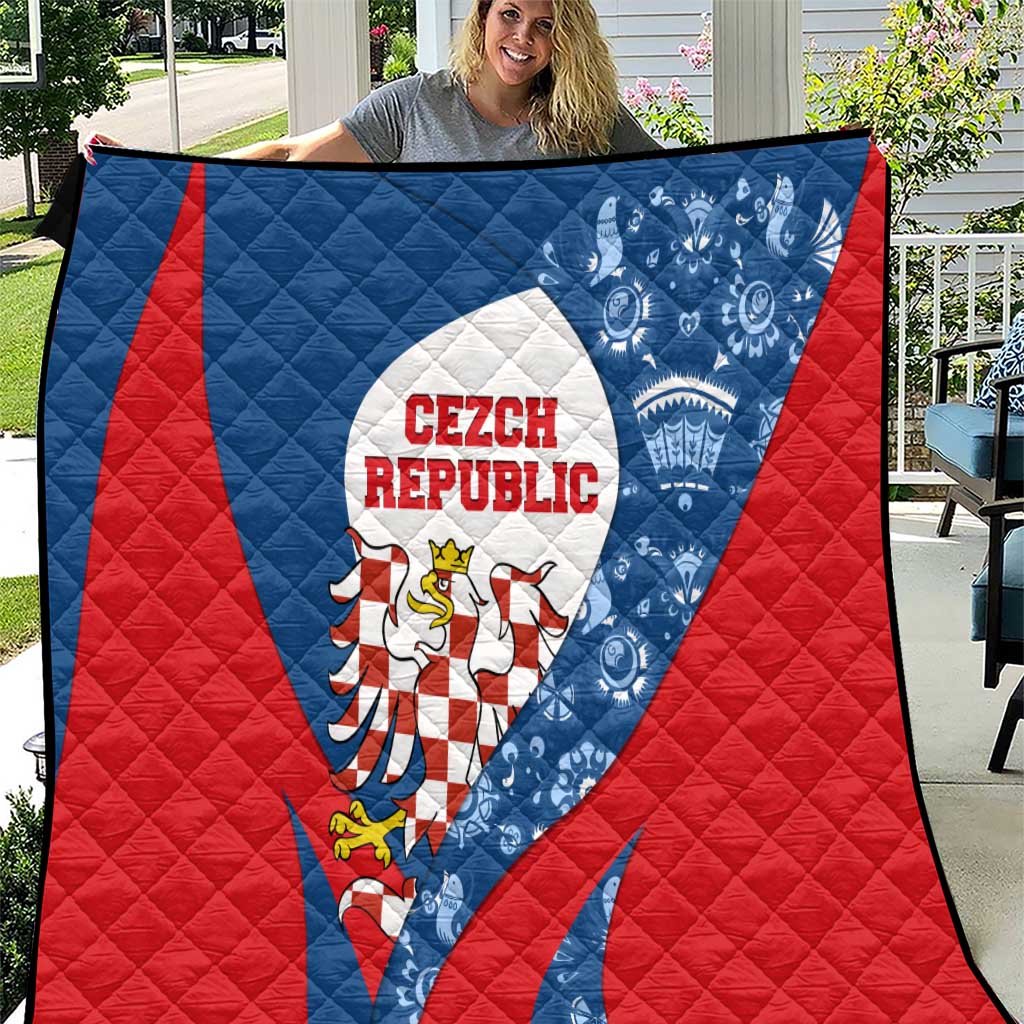 Czech Republic Quilt with Blue Red Folk Pattern Design and National Lion Emblem - Wonder Print Shop