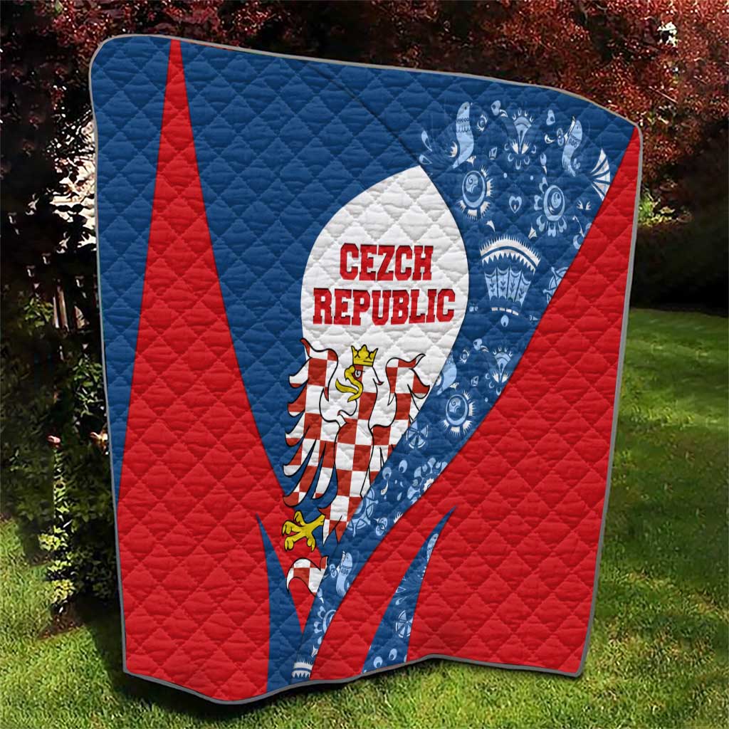 Czech Republic Quilt with Blue Red Folk Pattern Design and National Lion Emblem - Wonder Print Shop