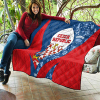 Czech Republic Quilt with Blue Red Folk Pattern Design and National Lion Emblem - Wonder Print Shop