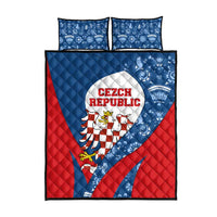Czech Republic Quilt Bed Set with Blue Red Folk Pattern Design and National Lion Emblem - Wonder Print Shop