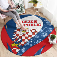 Czech Republic Round Carpet with Blue Red Folk Pattern Design and National Lion Emblem - Wonder Print Shop