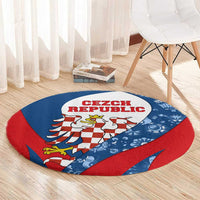 Czech Republic Round Carpet with Blue Red Folk Pattern Design and National Lion Emblem - Wonder Print Shop