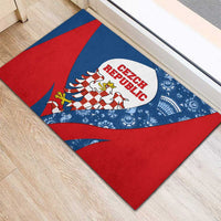 Czech Republic Rubber Doormat with Blue Red Folk Pattern Design and National Lion Emblem - Wonder Print Shop