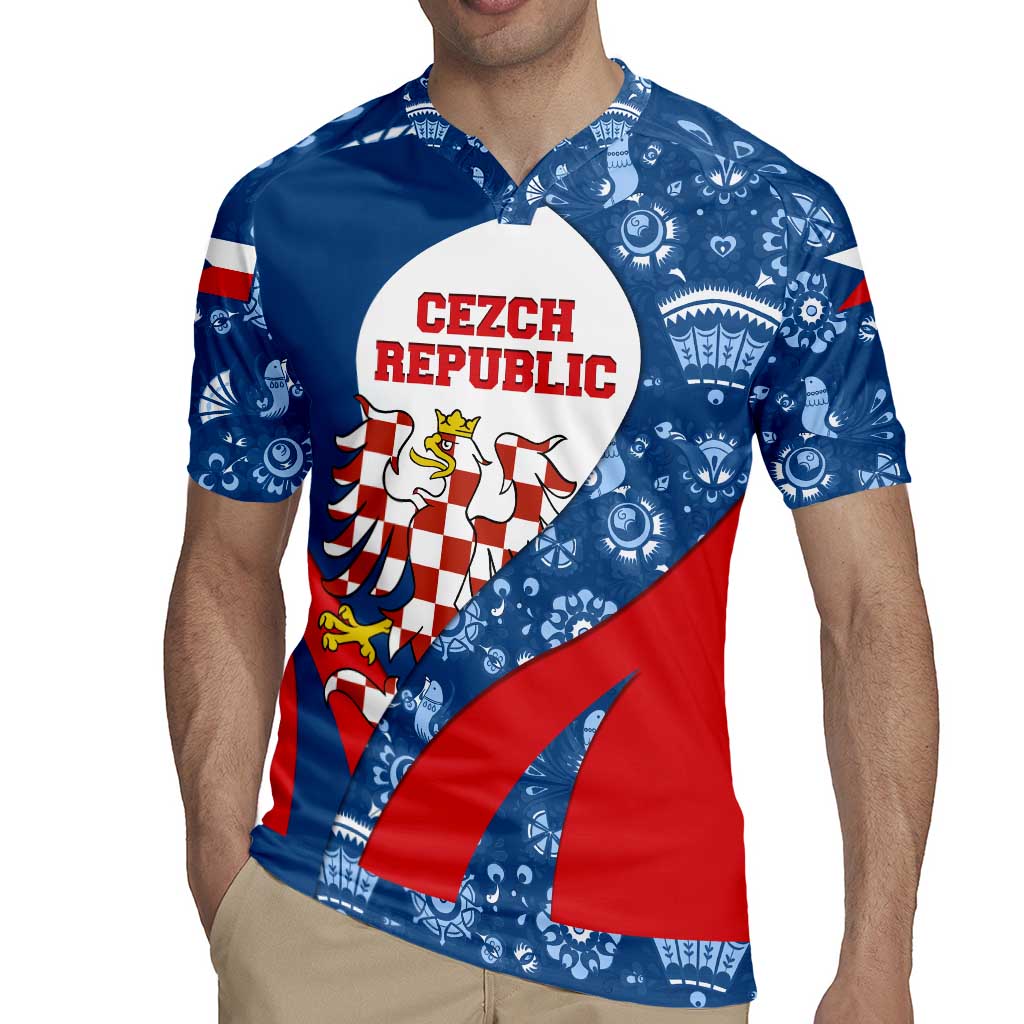 Czech Republic Rugby Jersey with Blue Red Folk Pattern Design and National Lion Emblem - Wonder Print Shop