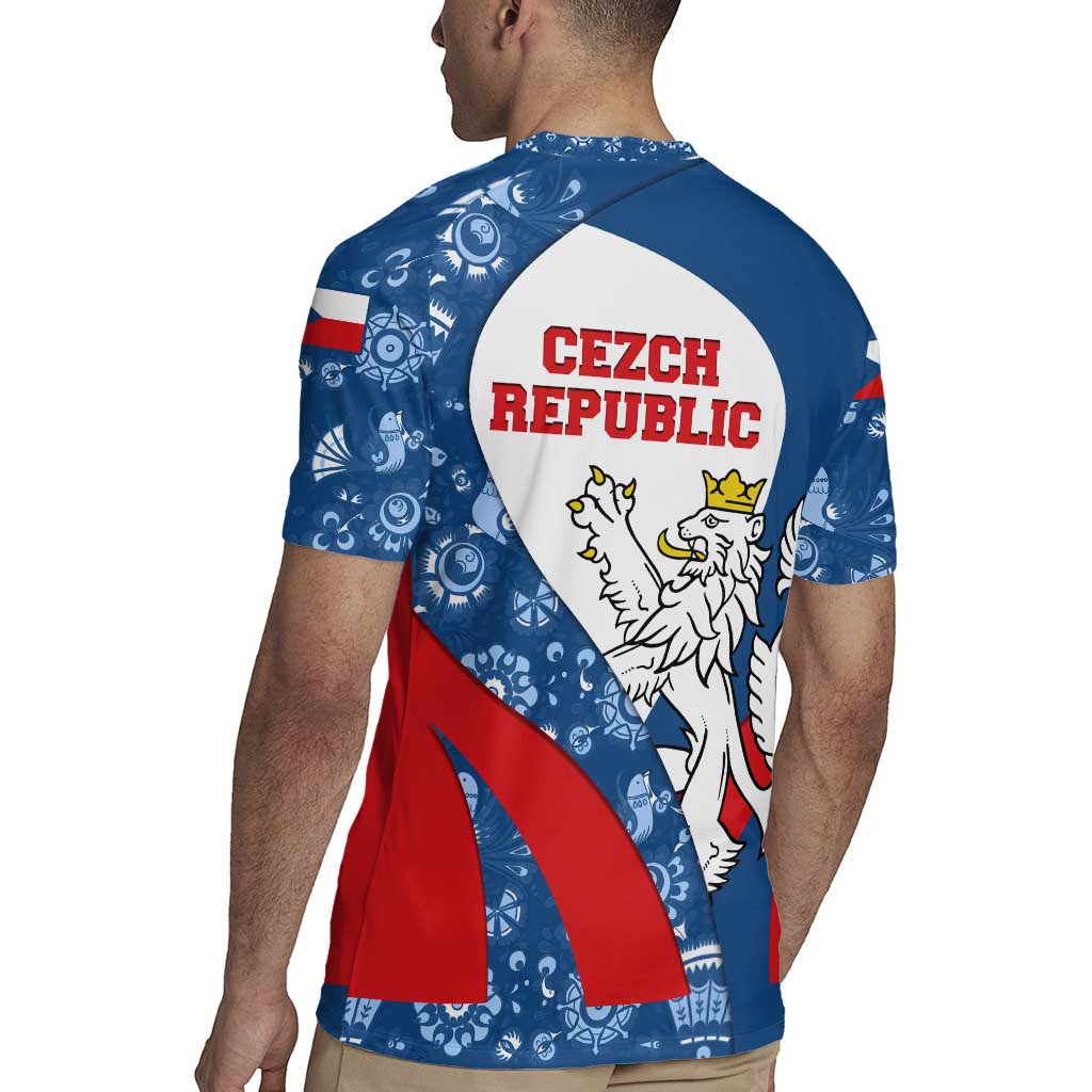 Czech Republic Rugby Jersey with Blue Red Folk Pattern Design and National Lion Emblem - Wonder Print Shop