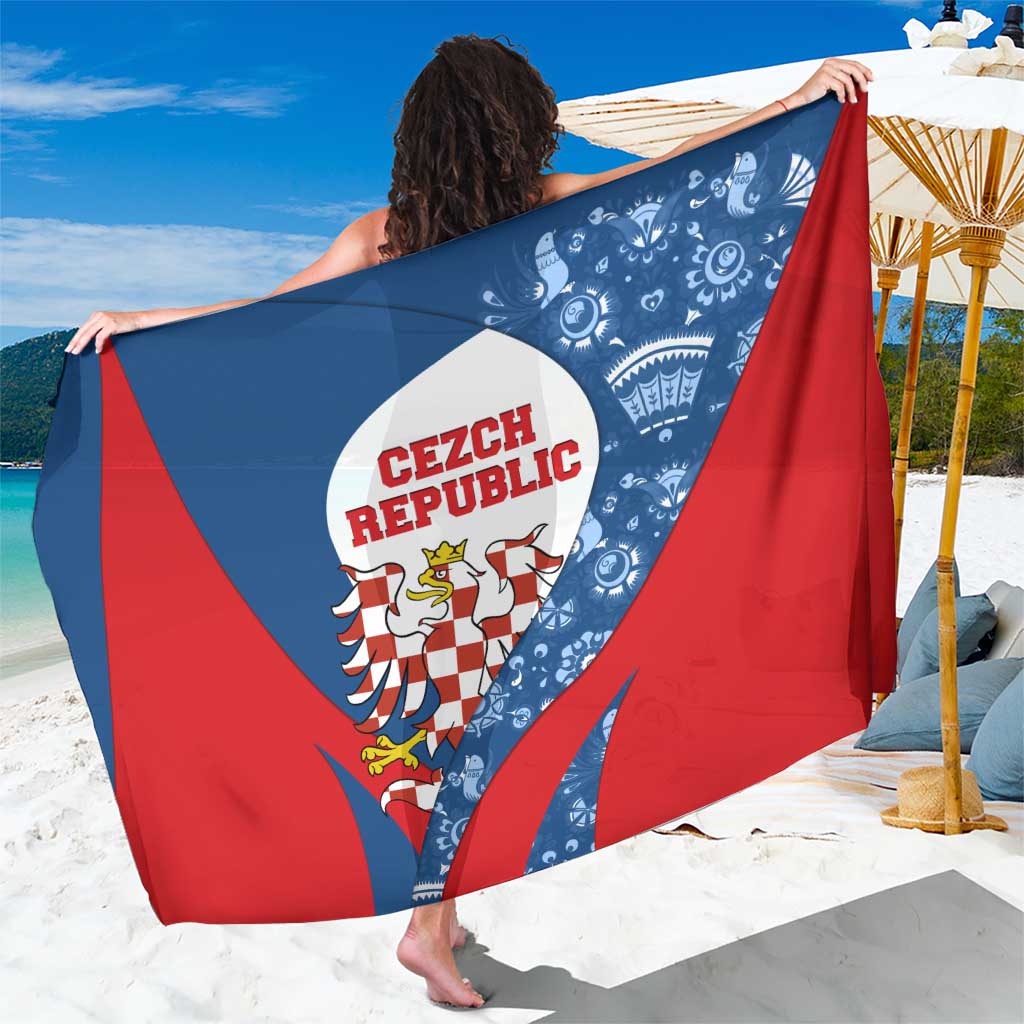 Czech Republic Sarong with Blue Red Folk Pattern Design and National Lion Emblem - Wonder Print Shop