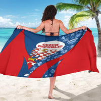Czech Republic Sarong with Blue Red Folk Pattern Design and National Lion Emblem - Wonder Print Shop