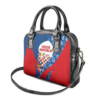 Czech Republic Shoulder Handbag with Blue Red Folk Pattern Design and National Lion Emblem - Wonder Print Shop