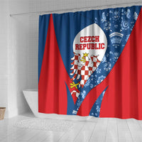 Czech Republic Shower Curtain with Blue Red Folk Pattern Design and National Lion Emblem - Wonder Print Shop
