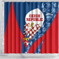 Czech Republic Shower Curtain with Blue Red Folk Pattern Design and National Lion Emblem - Wonder Print Shop